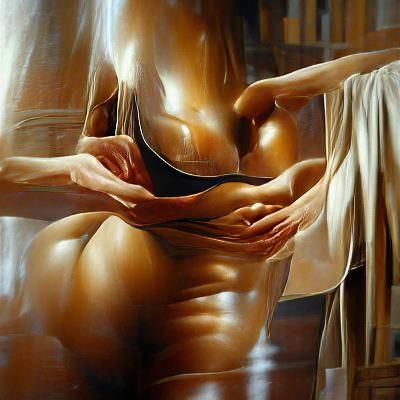 Erotic Sensual Nude Woman in Oil Paint