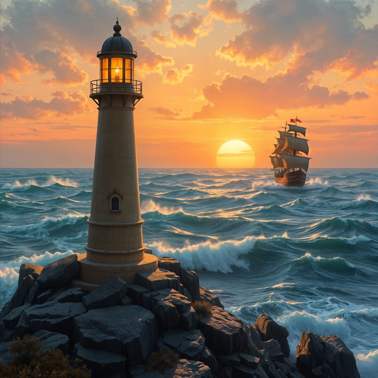 Lighthouse Scene in Realistic Artistic Style