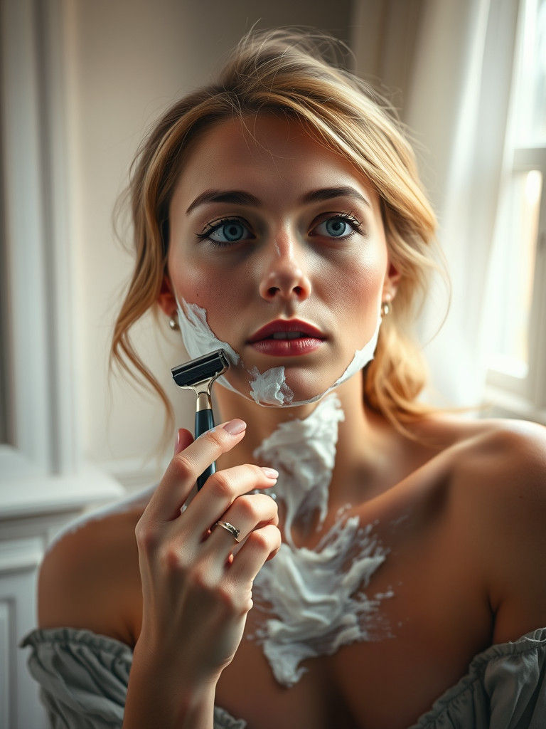 Woman Shaving in the Style of Classic Masters