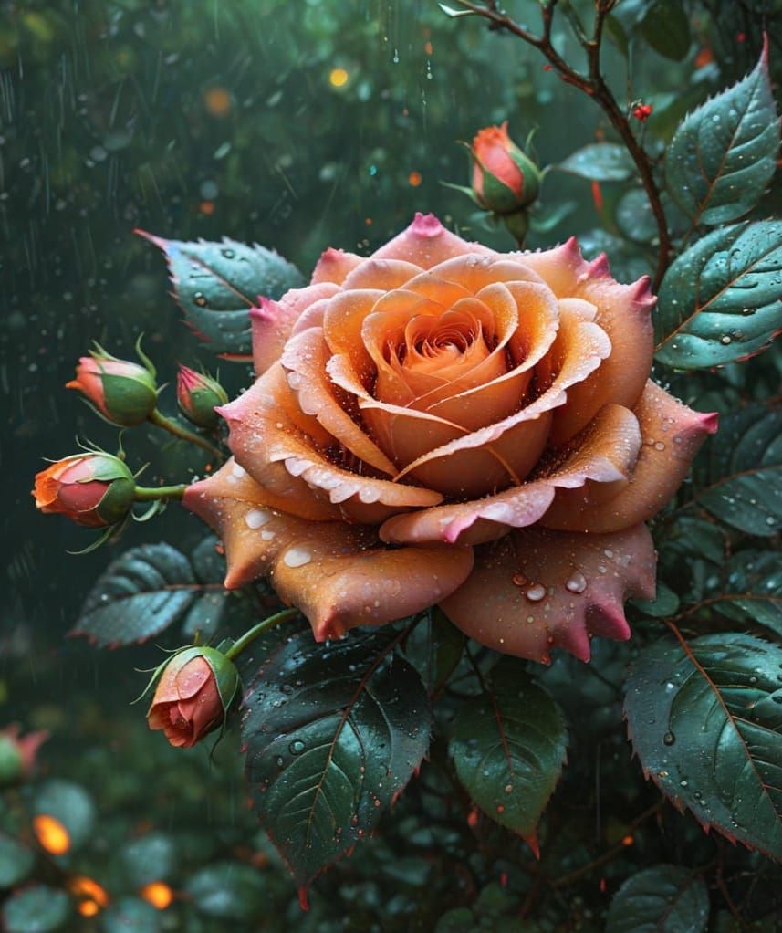 Vibrant Iridescent Bloom in Grungy Nighttime Scene