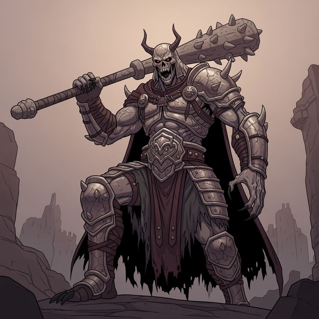 Muscular Warwraith with Stone Club in Ruined Landscape