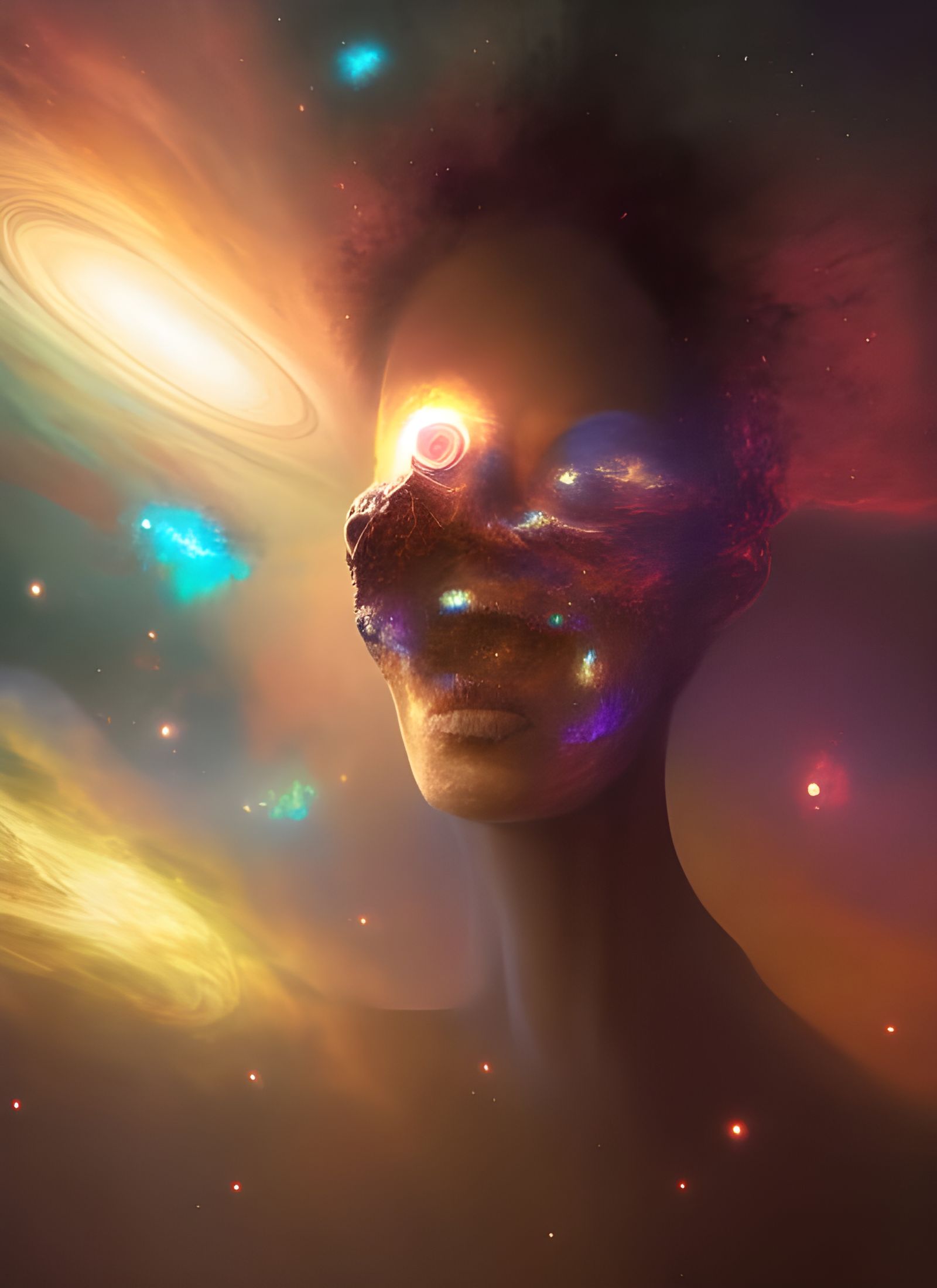 Ancient Creator Emerging from Galaxy, Detailed Digital Art