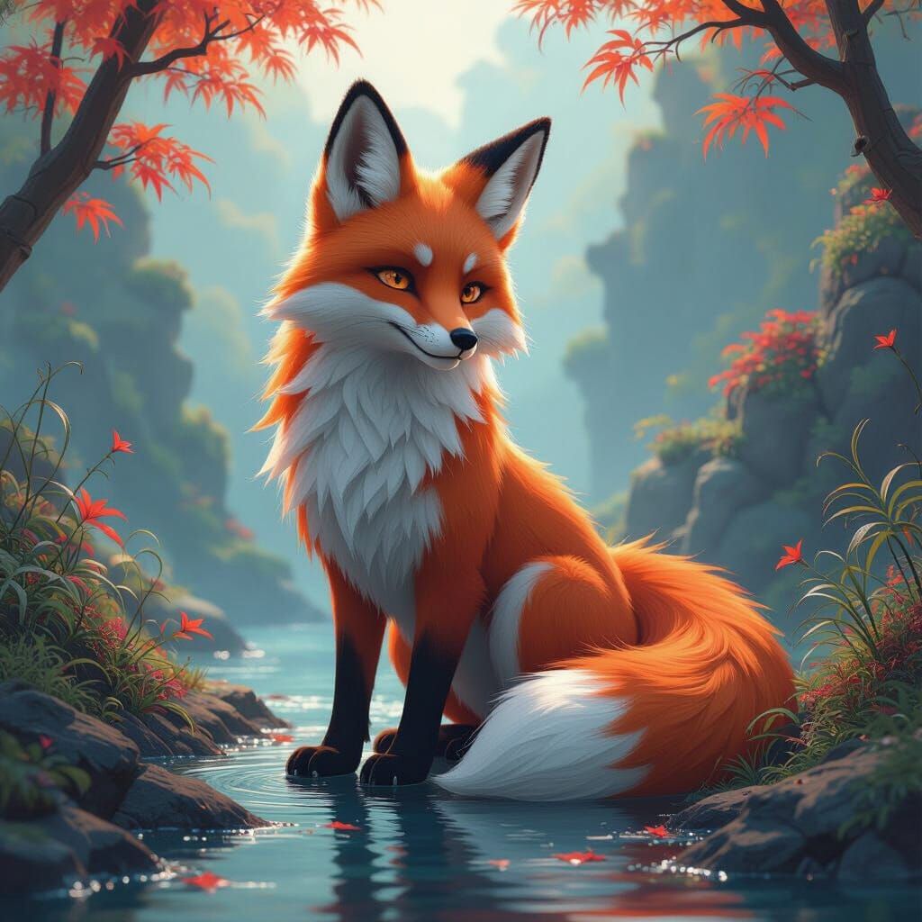 Epic Fox Game Splash Art: Fantastical Matte Painting