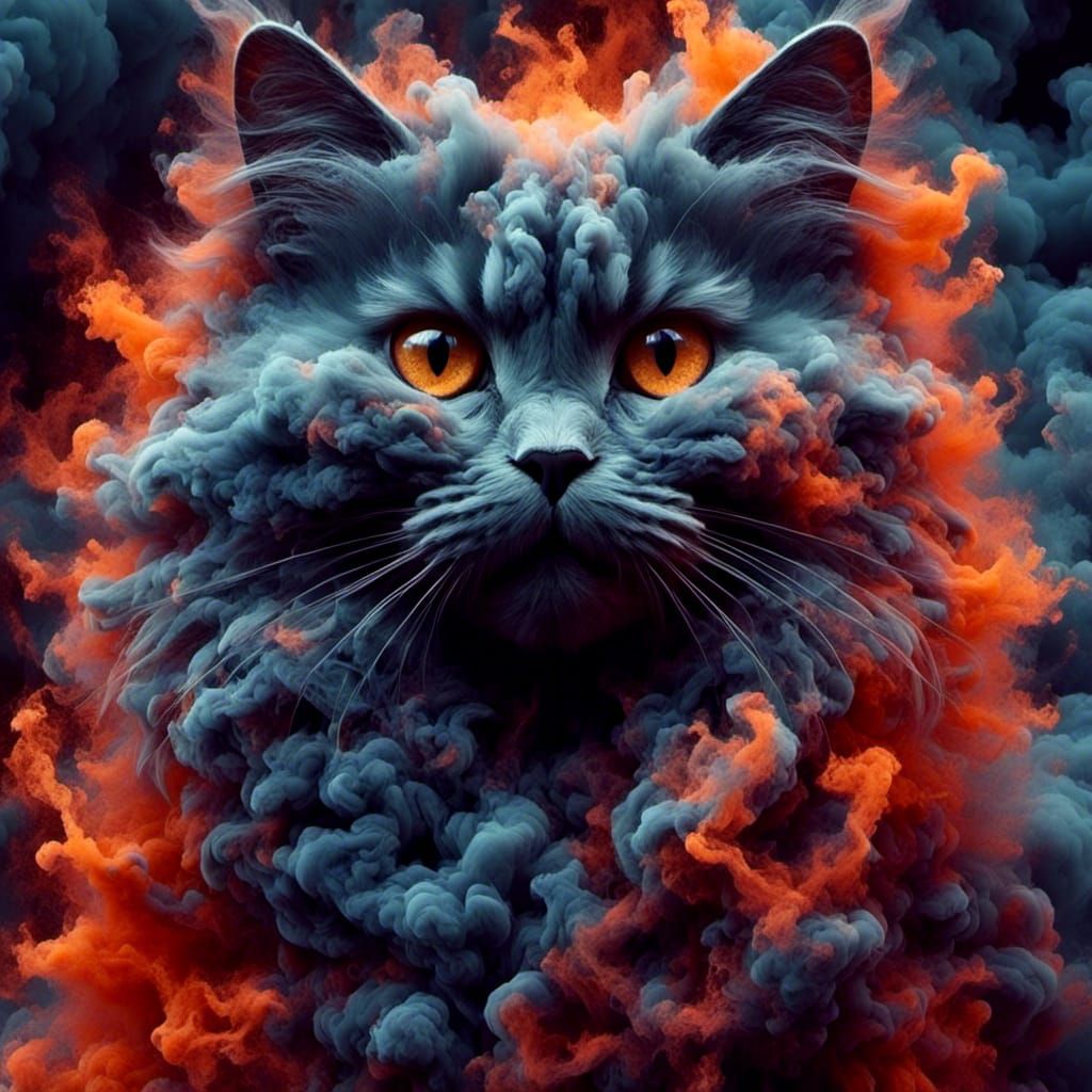 Smokey Persian Cat with Ink Effects