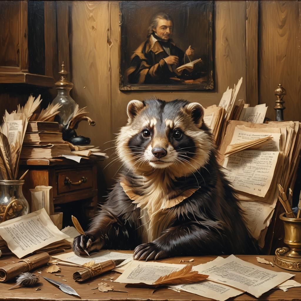 Baroque Polecat Portrait in Rembrandt Style