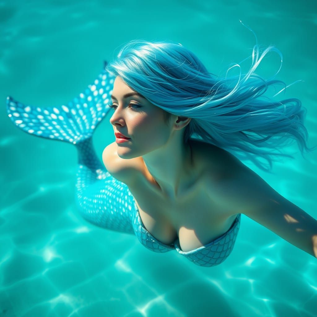Hyperrealistic Mermaid Portrait in Turquoise Ocean Depths