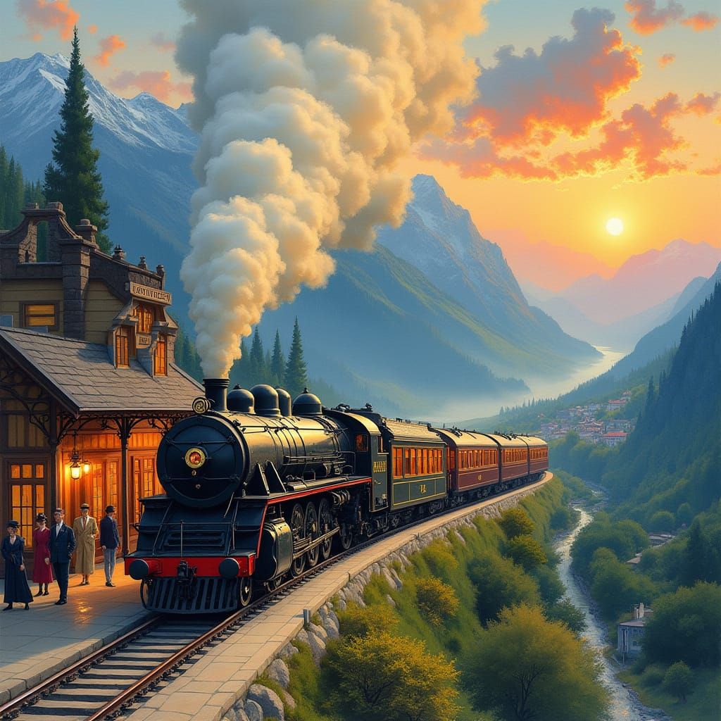 a detailed image of the iconic Orient Express train travelin...