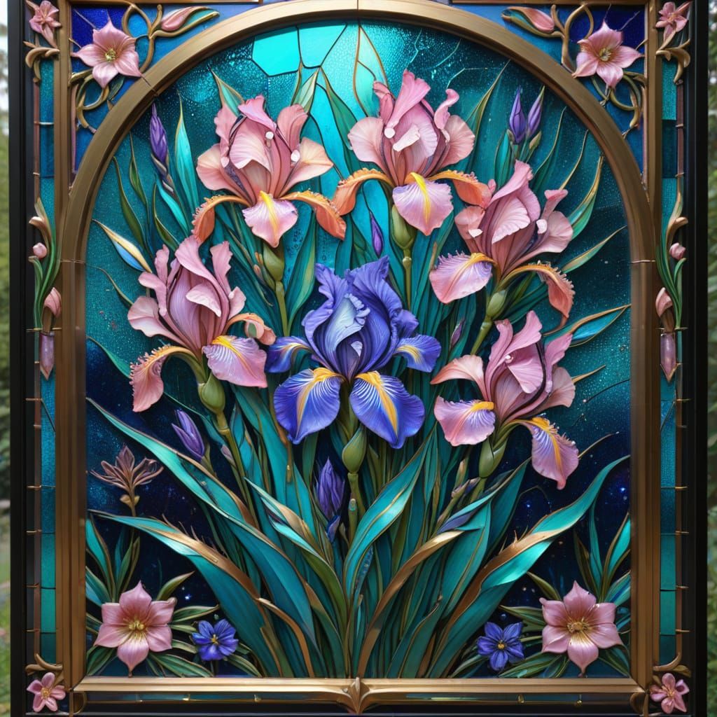 Intricate Folk Art Stained Glass Flowers with Soft Glows