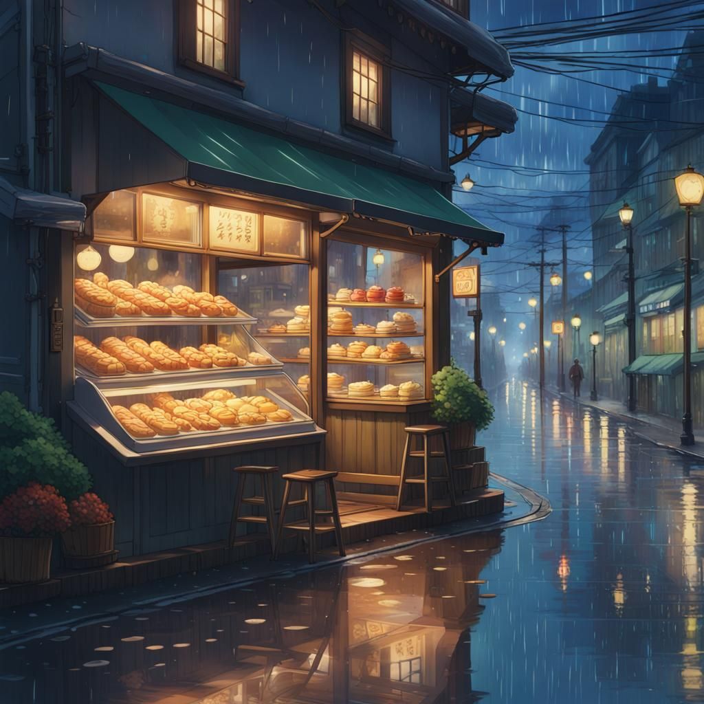 Cozy Rainy Night at Cottagecore Bakery: Anime Style