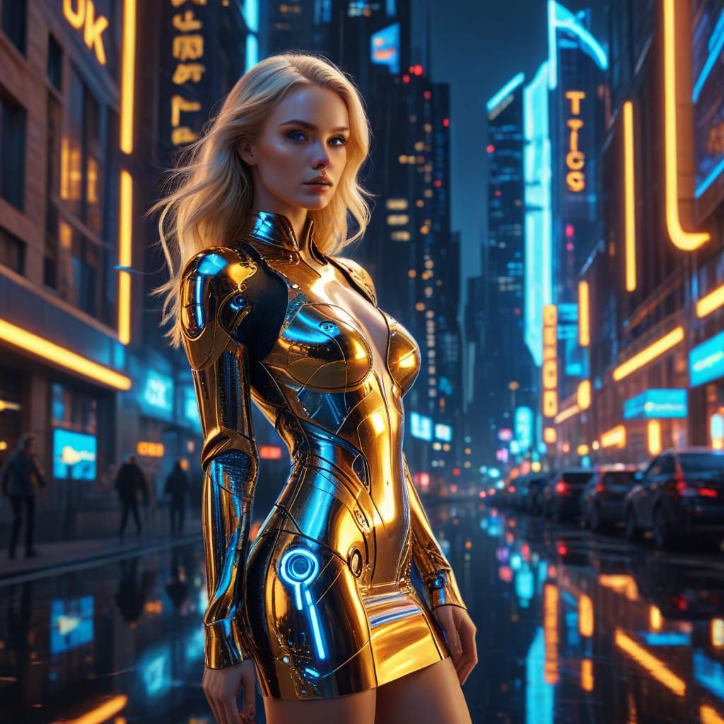 Blonde Cyborg Woman Portrait in Hyperrealistic Digital Art