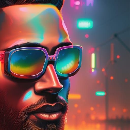 Rainbow Reflection in Cyberpunk Sunglasses Portrait