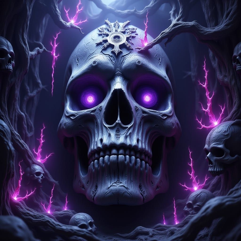 Ethereal Skulls Merge in a Hypnotic Dance of Light and Darkn...