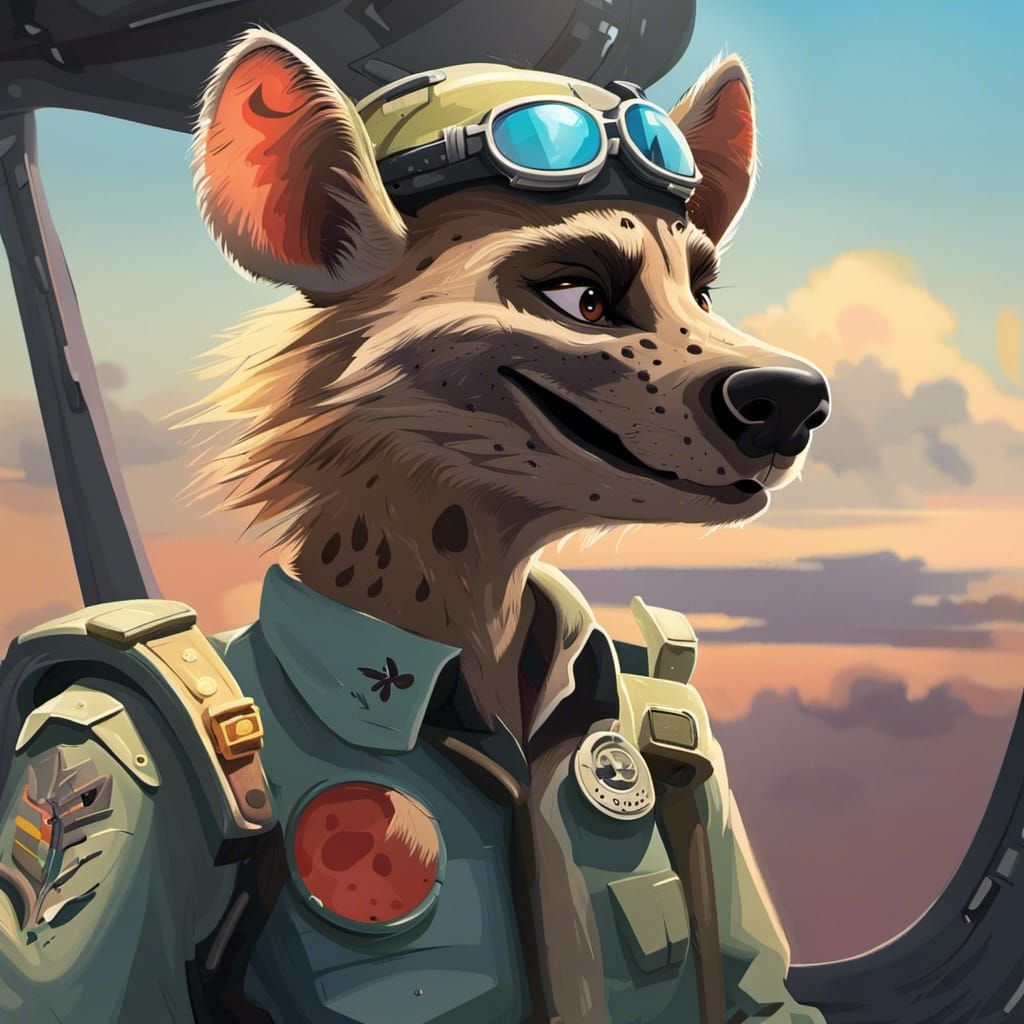 Cartoon Hyena Air Pilot in Disney Style