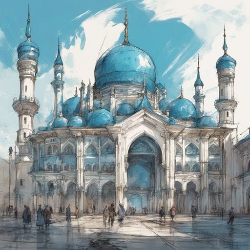 Majestic Kul Sharif Mosque in Kazan: Ink Splash Art