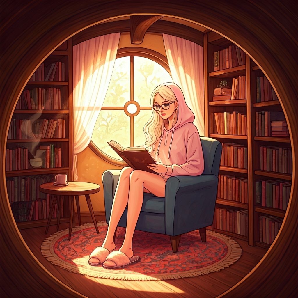Woman Reading in Cozy Hobbit Hole Nook