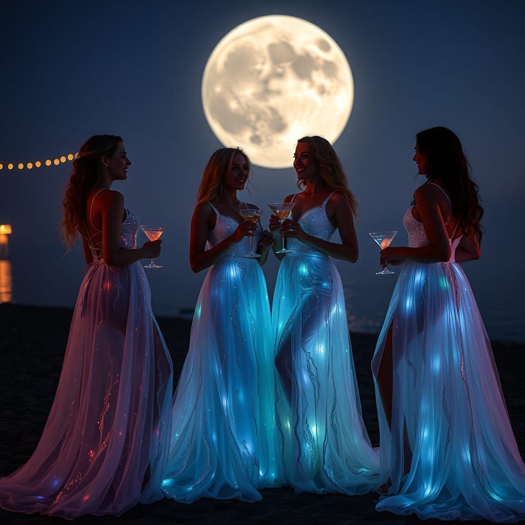 Elegant Ladies at Bioluminescent Fantasy Party