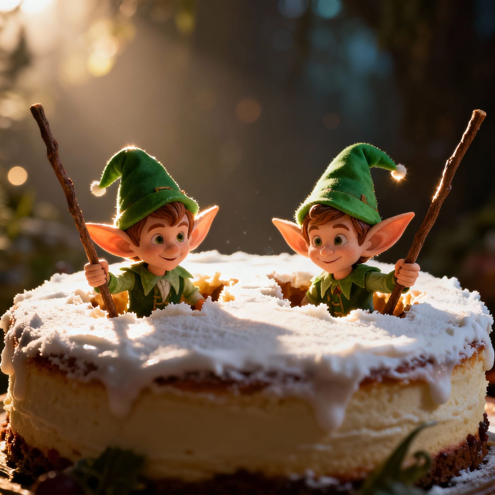 Mischievous Elves Burst Through Enchanted Cake