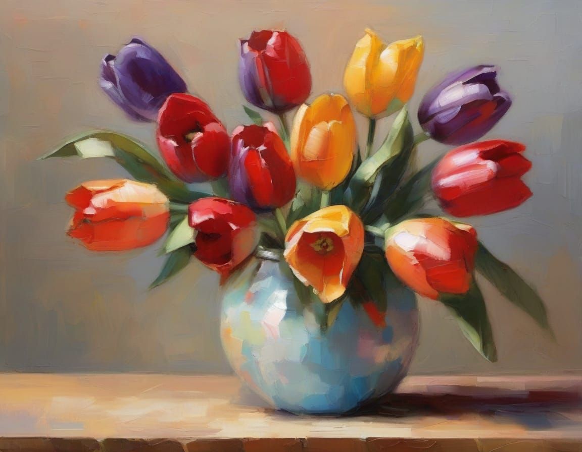 Tulipiere Vase Floral Still Life in Modern Abstract Acrylic