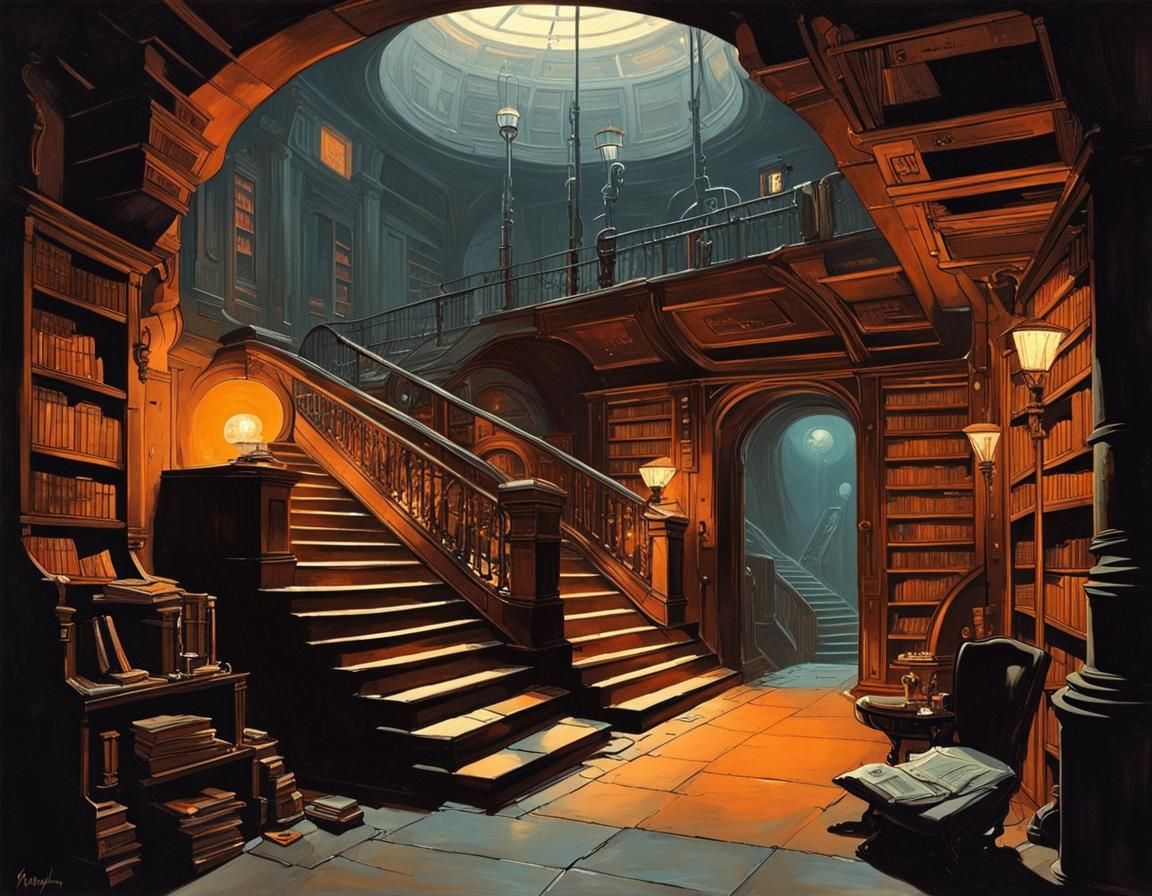 Secret Underground Library in Science Fiction Style