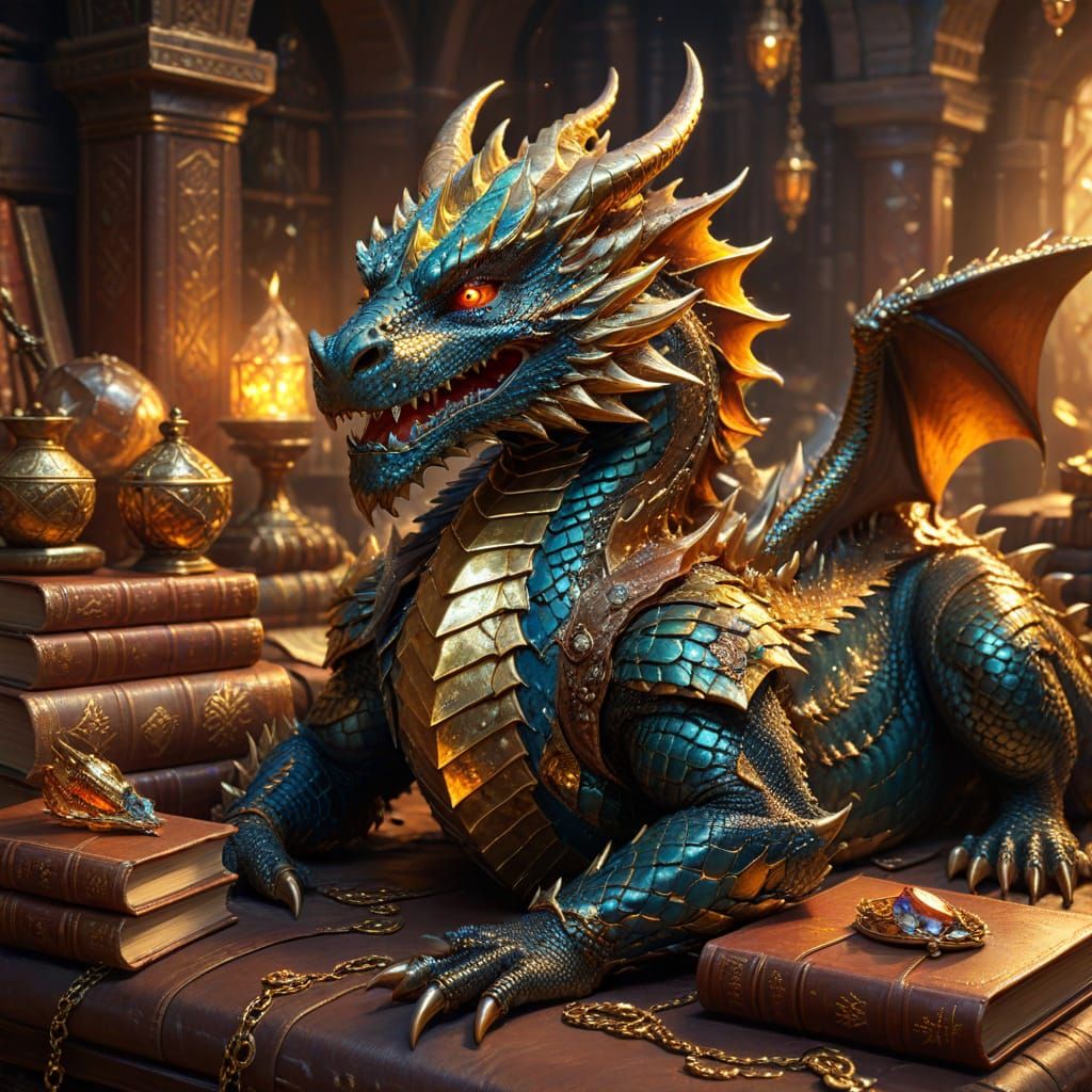 Opulent Dragon on Treasure Hoard: Digital Painting