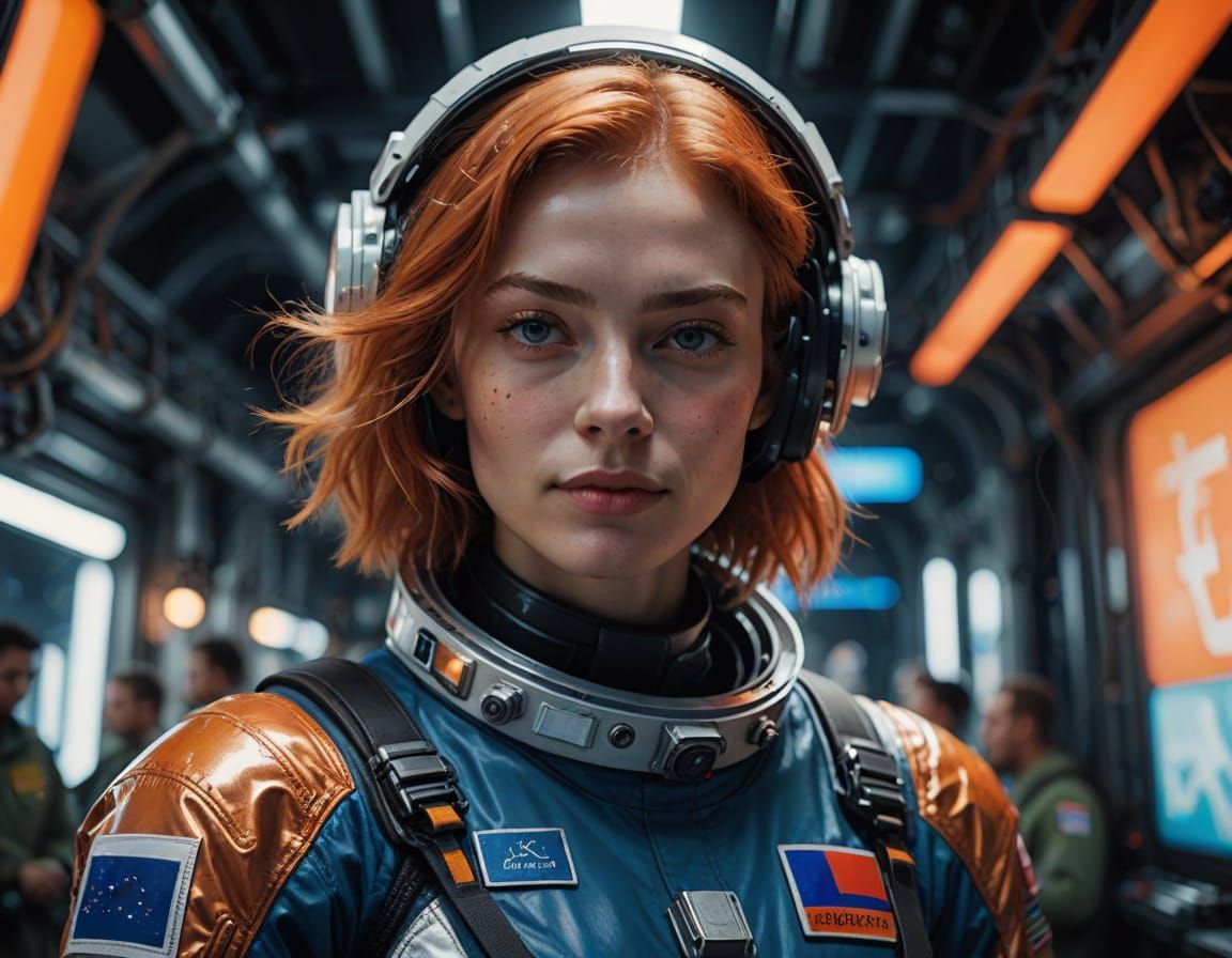 Young Russian Cosmonaut in Futuristic Spacesuit