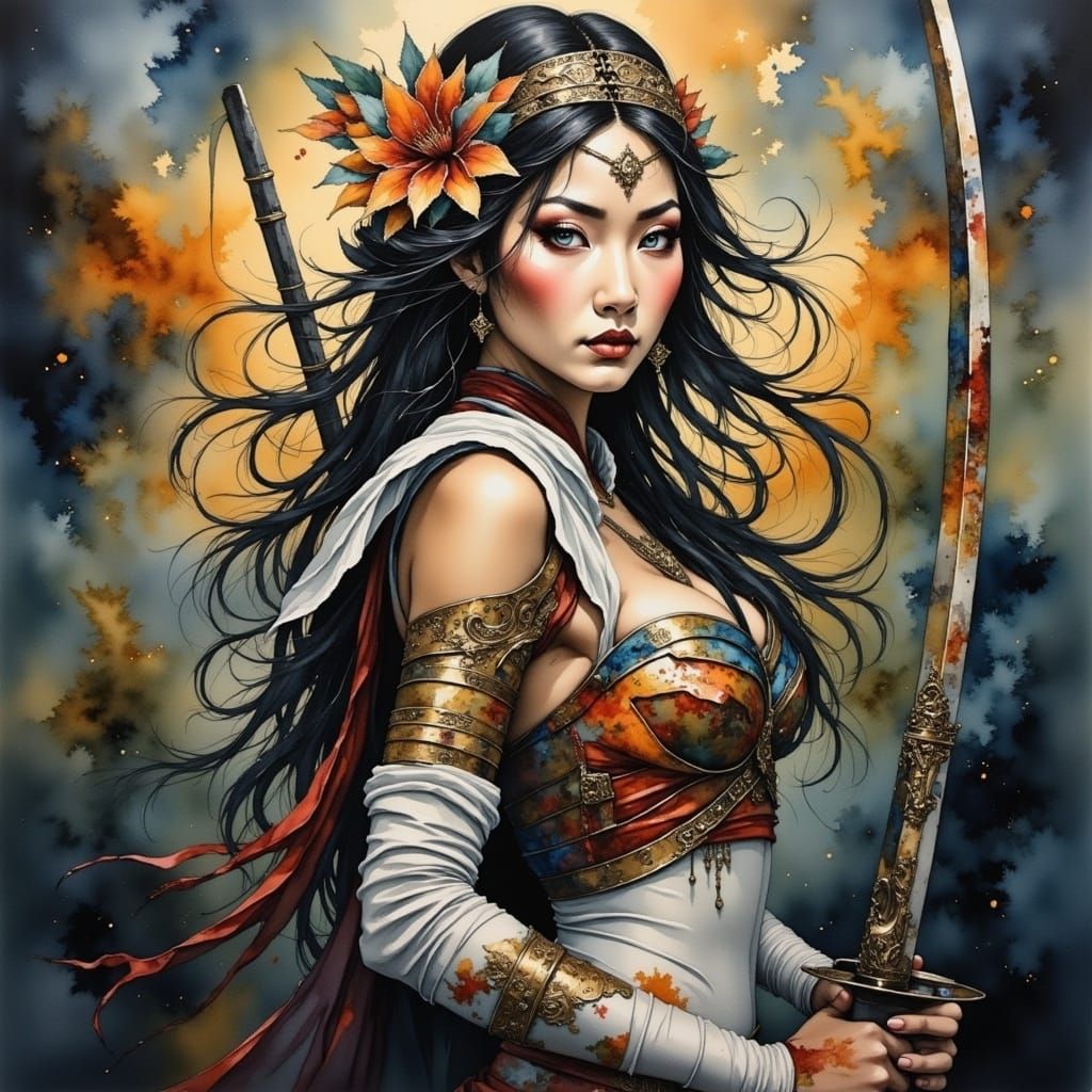 Abstract Portrait in Flowing Watercolor Ink