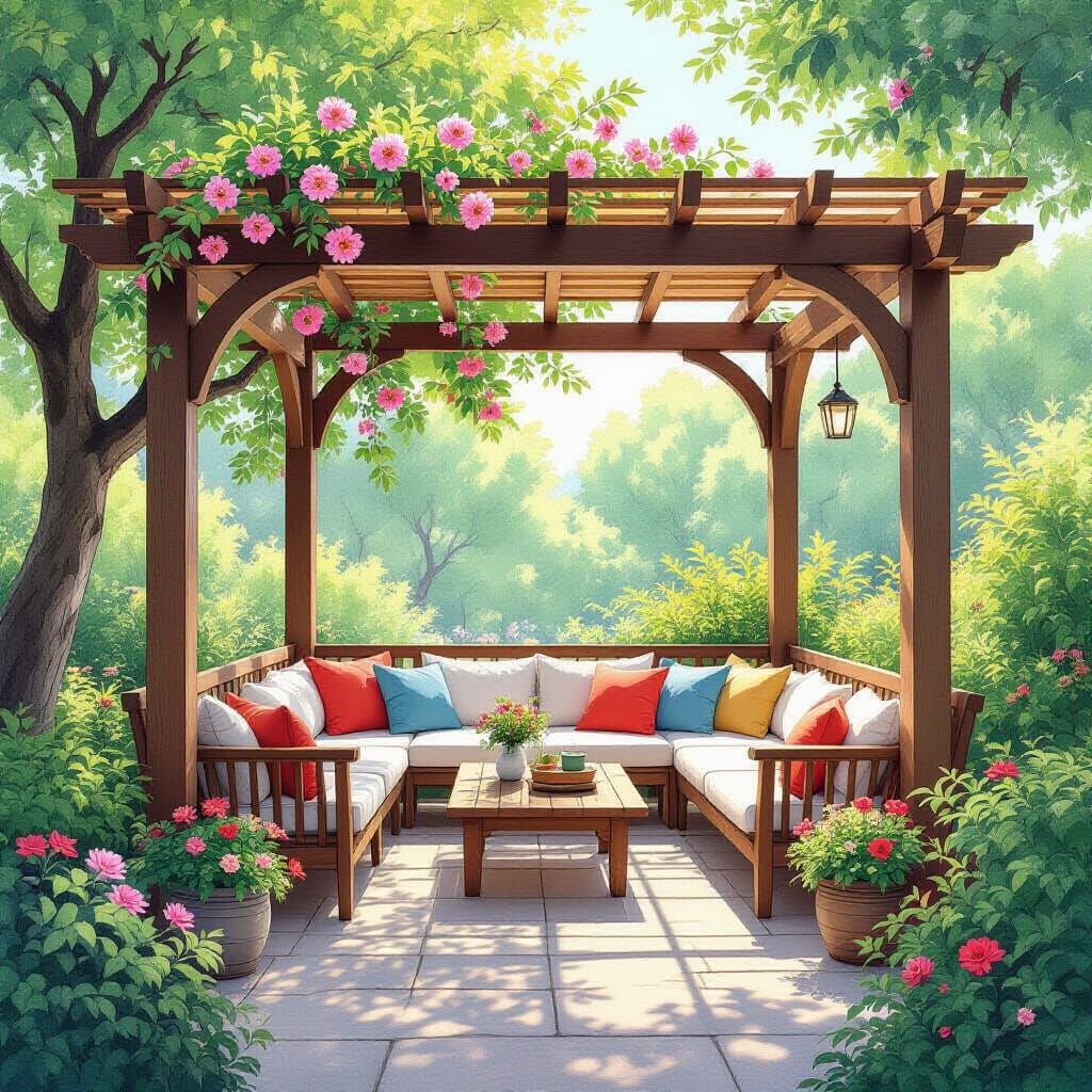 Blooming Pergola Creates Cozy Garden Corner