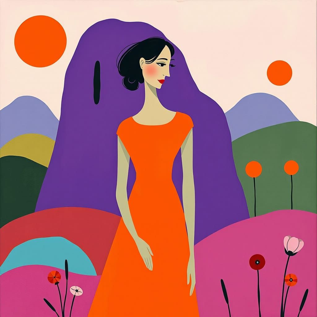 Vibrant Whimsy in Purple and Orange: Geometric Dreamscape