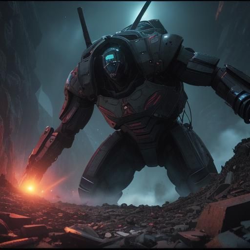 Cinematic Film Still of Subterranean Waste Facility in Anime...