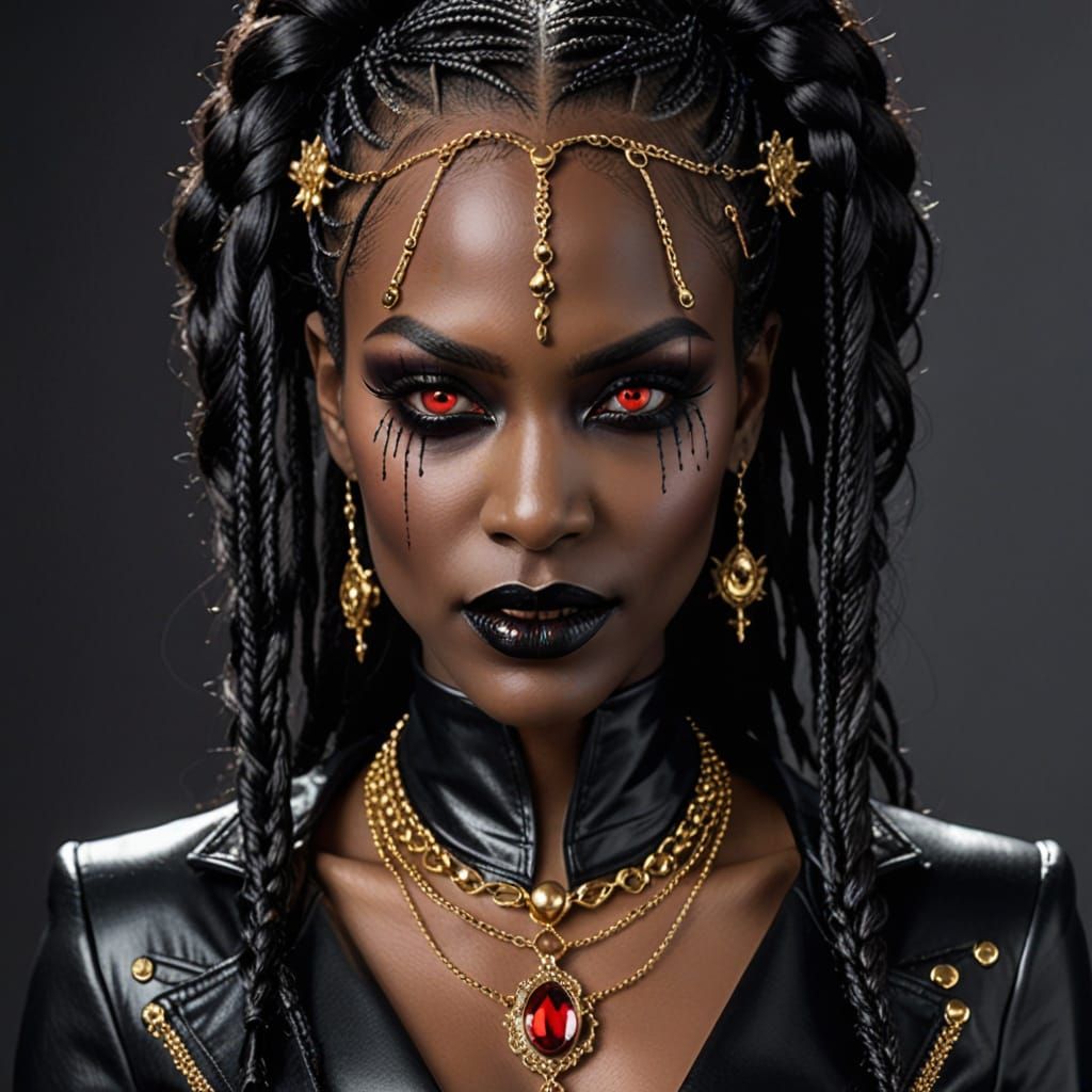 Gothic Vampire Woman in Luxurious Leather Suit