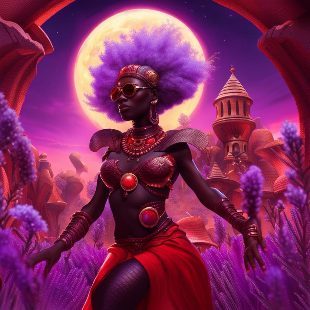 African Angel Dancing in Lavender Martian City