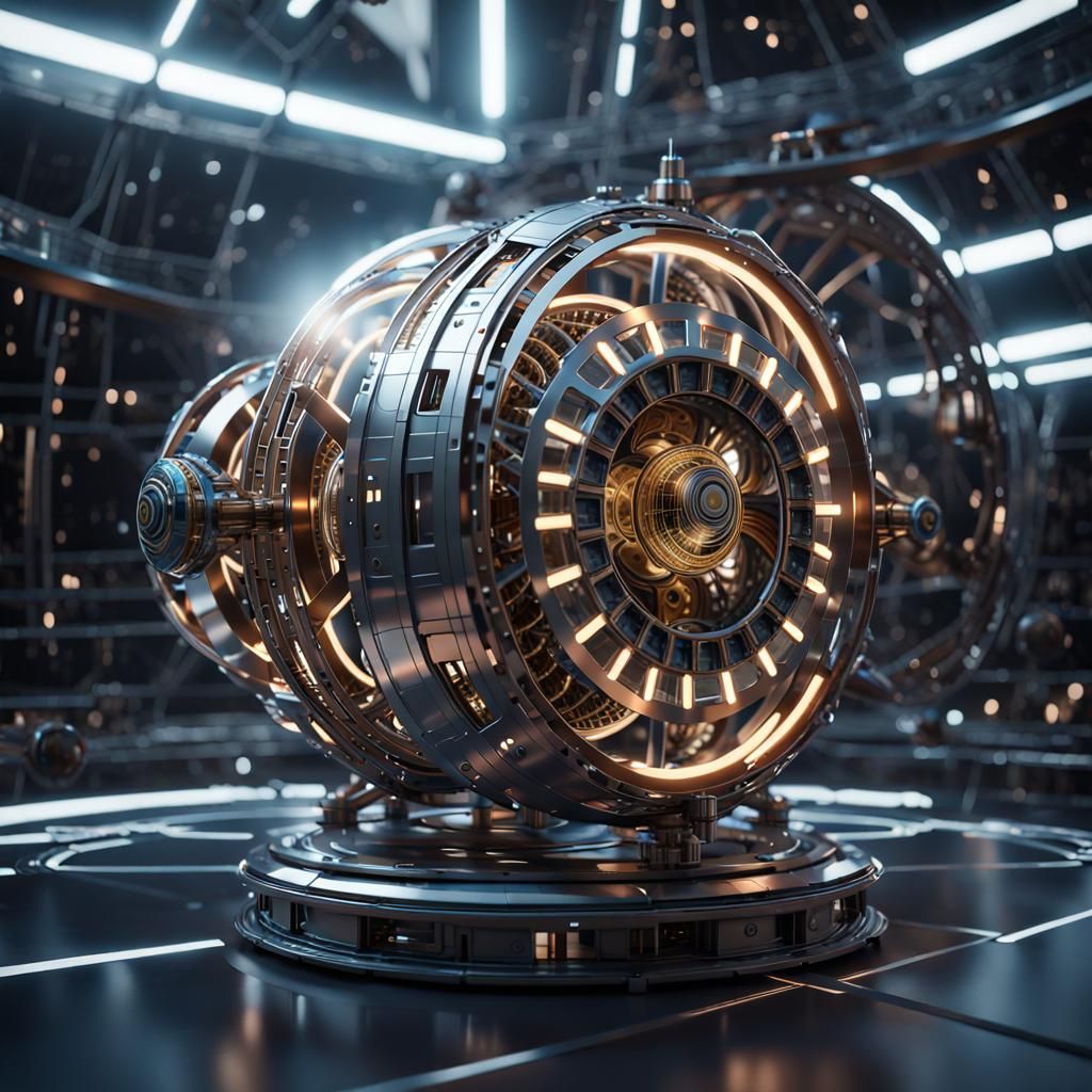 Futuristic Energy Generator with Gyroscope and Orrery