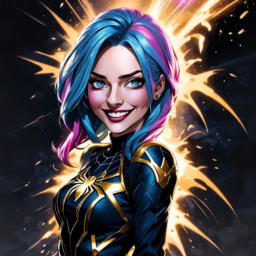 Spidergirl with Blue Hair in Arcane Style
