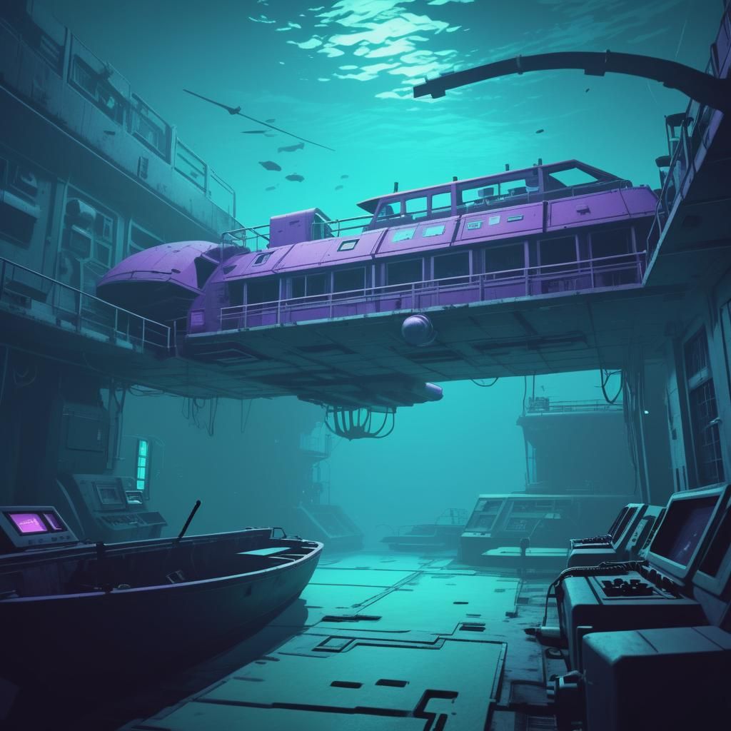 Retro Videogame Scene: Underwater Ship of Theseus Paradox