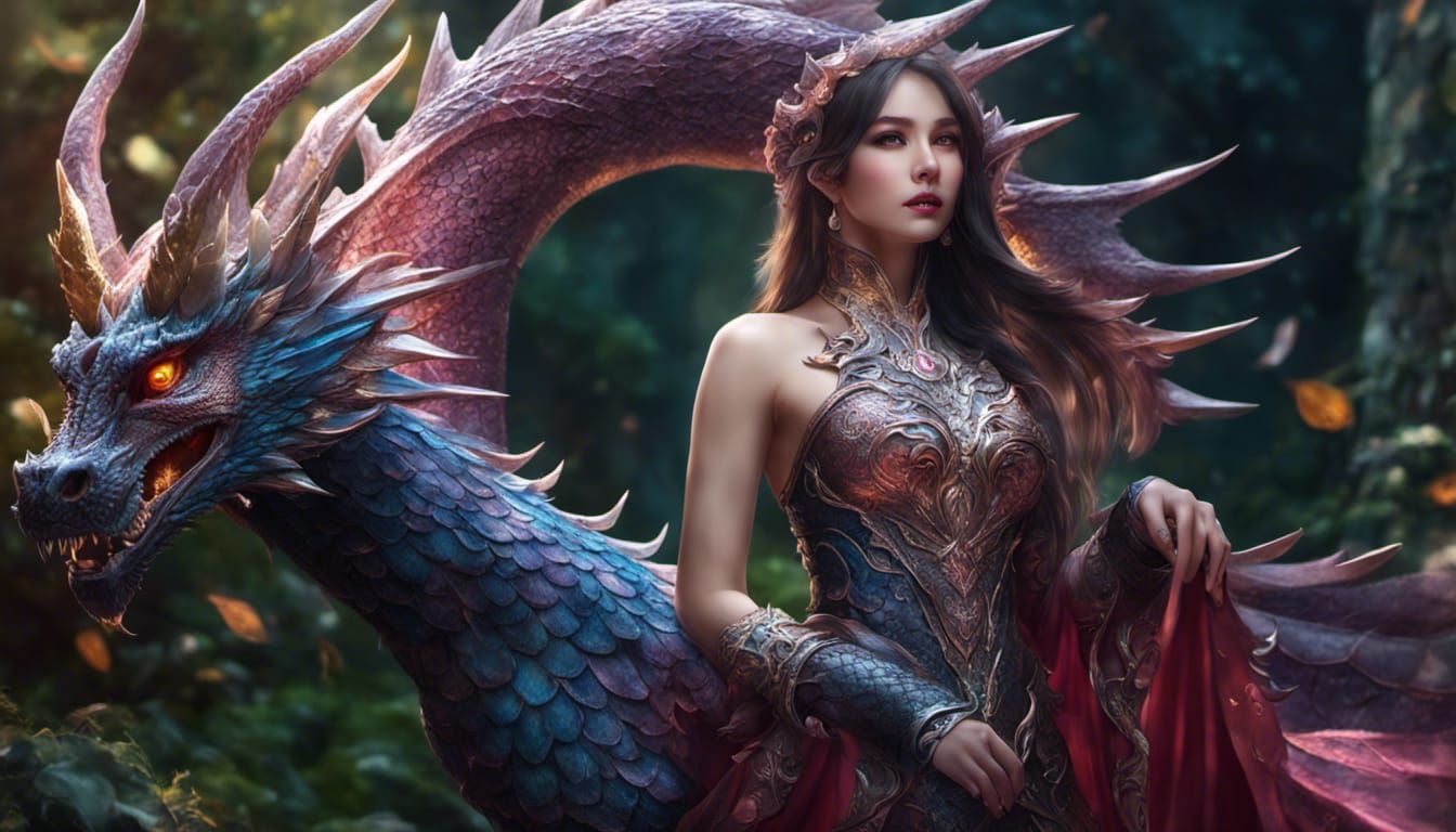 Enchanting Dragon Woman Portrait in Digital Art Style