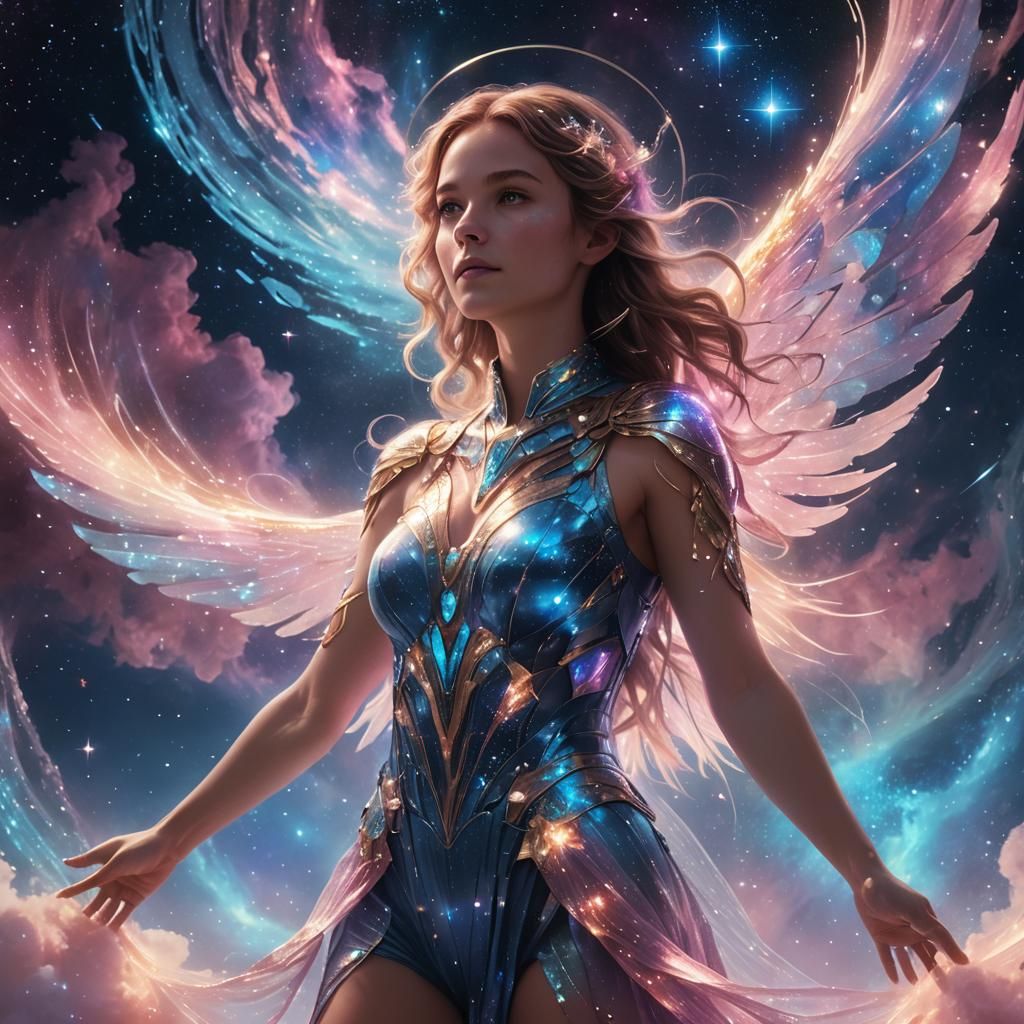 Cosmic Woman with Wings Holographic Rendering