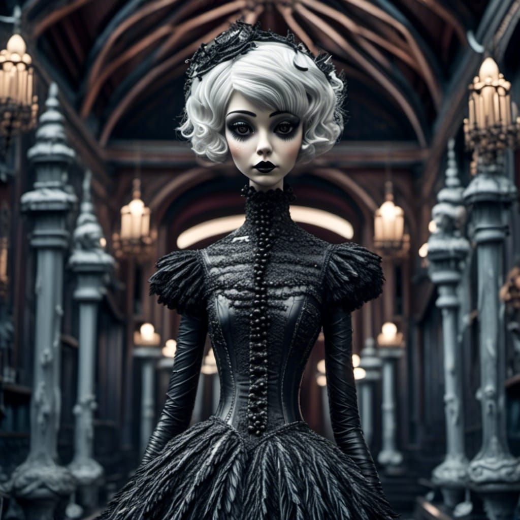 Goth Latex Flapper Doll in Eldritch Dress