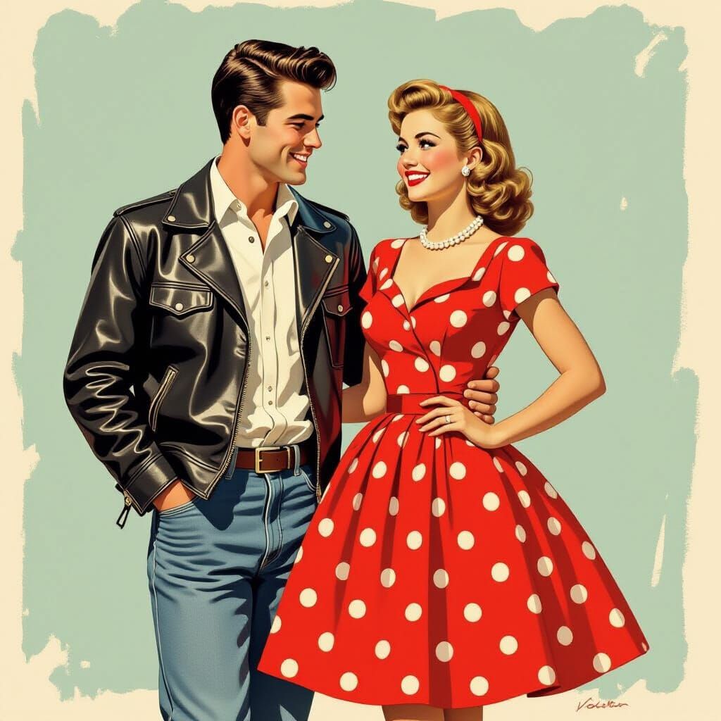 1950s Couple in Vibrant, Nostalgic Scene