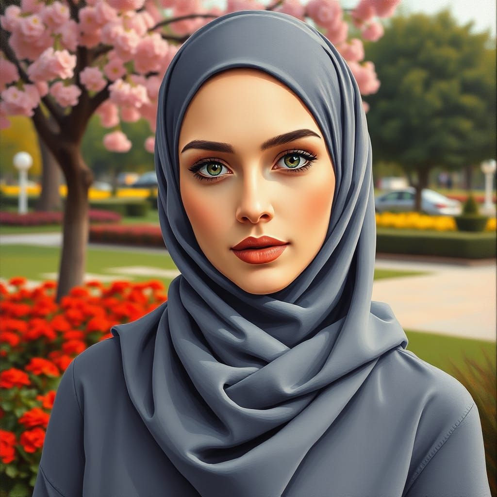 Minimalist Oil Painting of Woman with Hijab