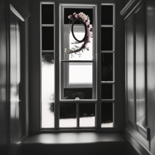 Dreamlike Mirror Reflection with Rose Wreath