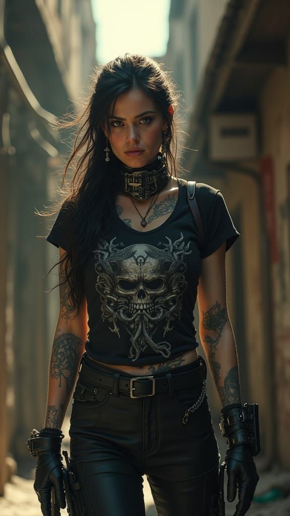 Rogue Enforcer in a Walled Megaslum Landscape, Cyberpunk Sty...