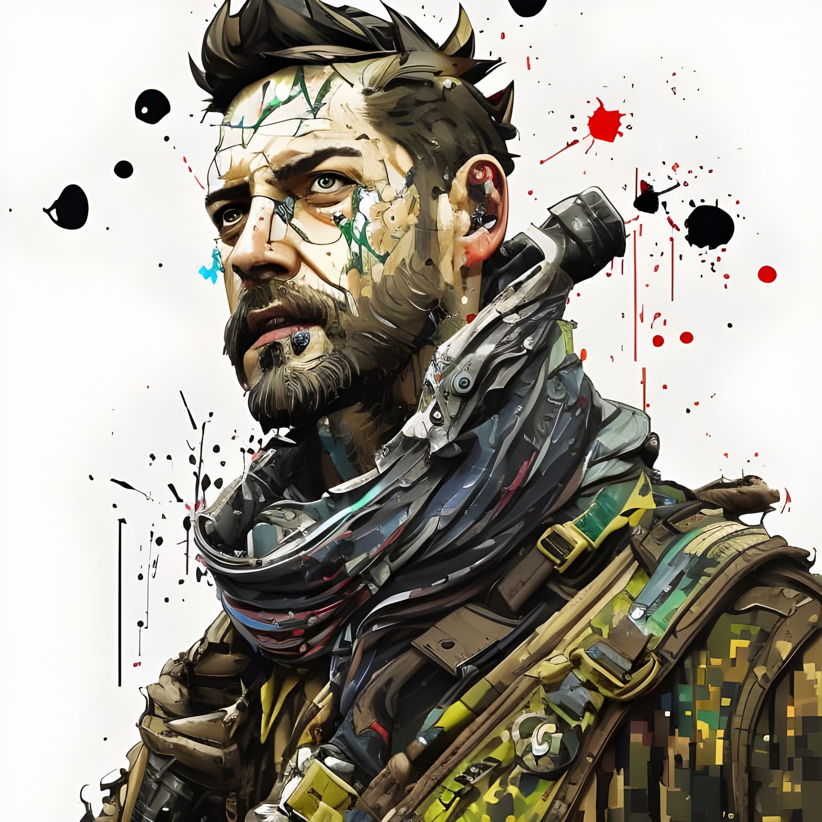 Badass Army Man Portrait in Pixelated Vector Art