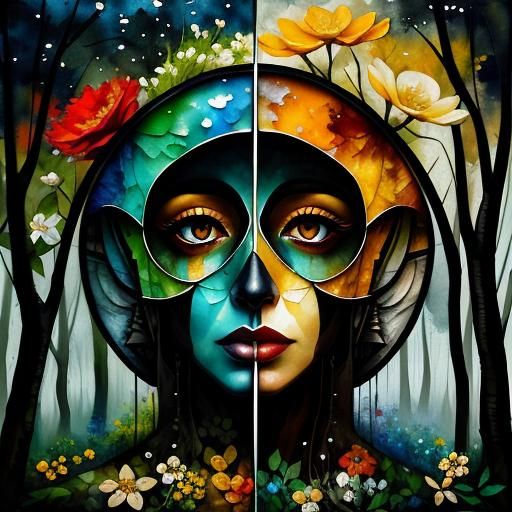 Transparent Fox Double Exposure in Encaustic Painting Style