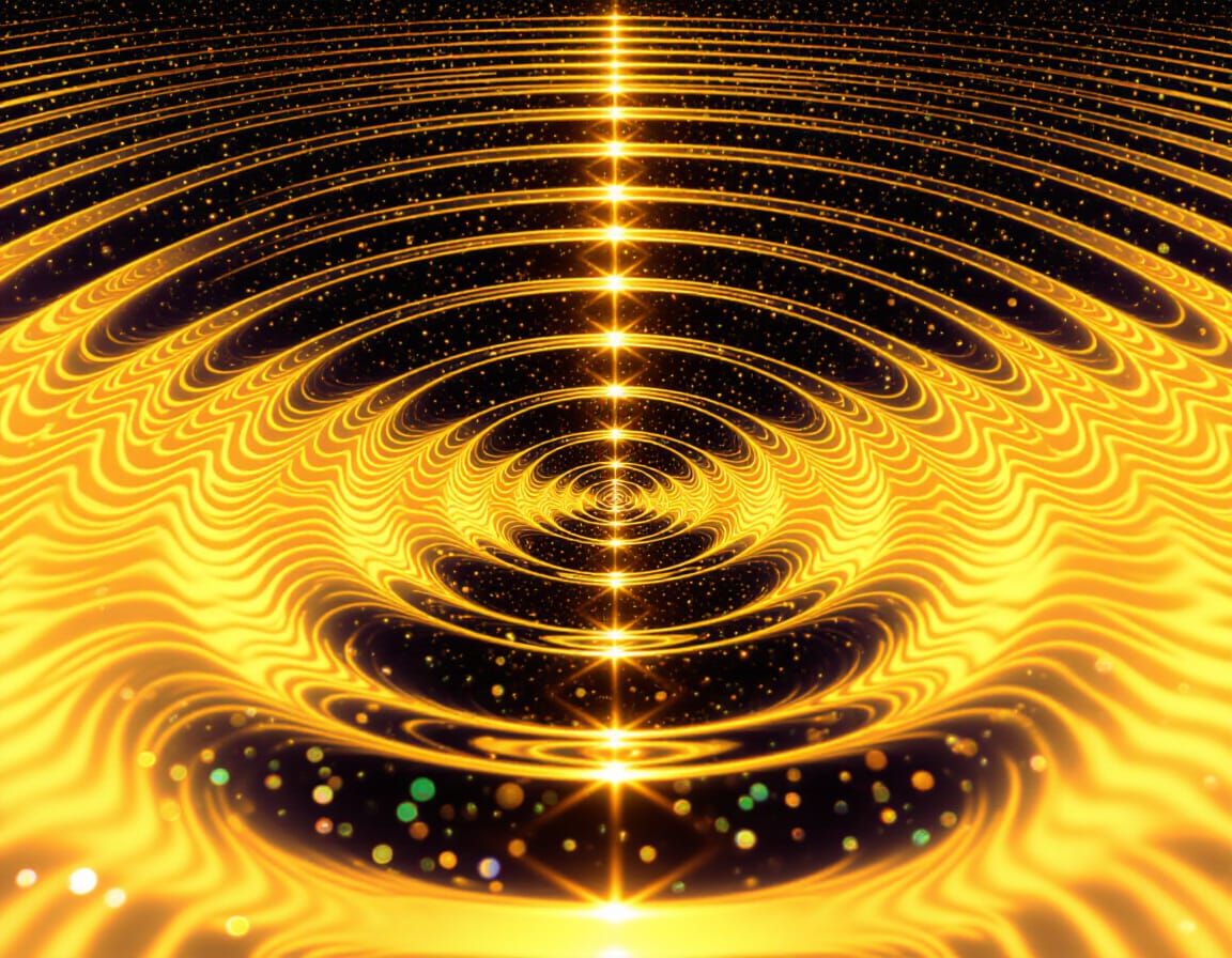 Golden Light Ripple: Abstract Inner Peace in Glitchcore Styl...