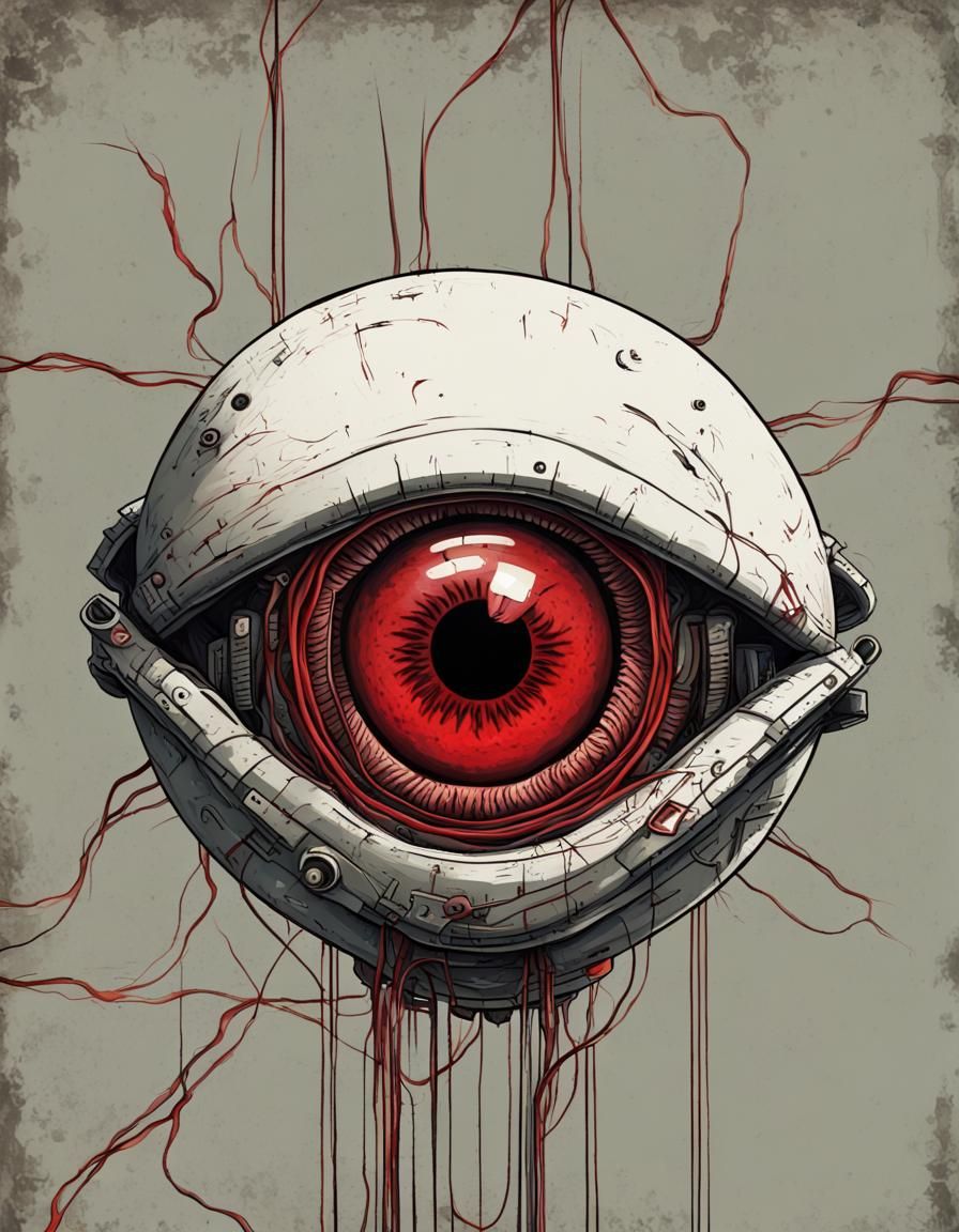 Menacing Alien Eyeball in Retro Sci-Fi Style