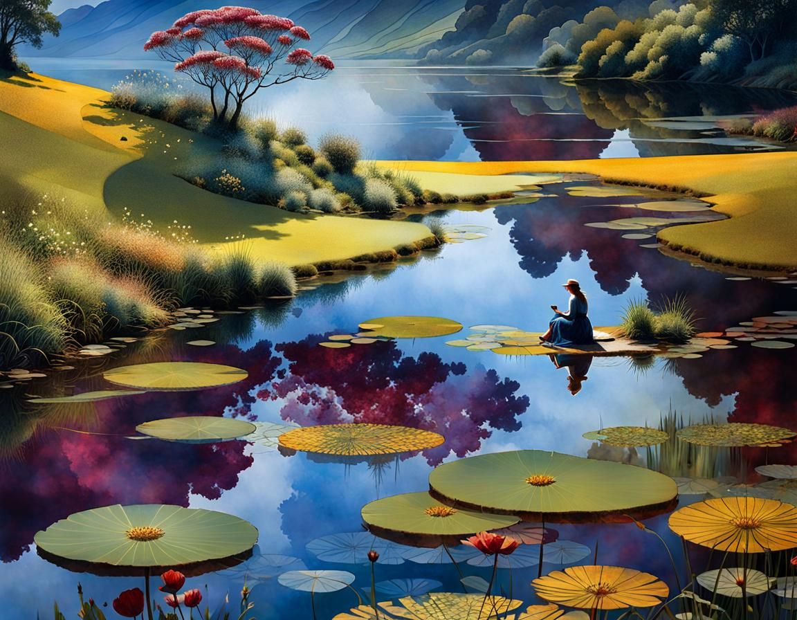 Layered Double Exposure: Woman by Water in Art Brut