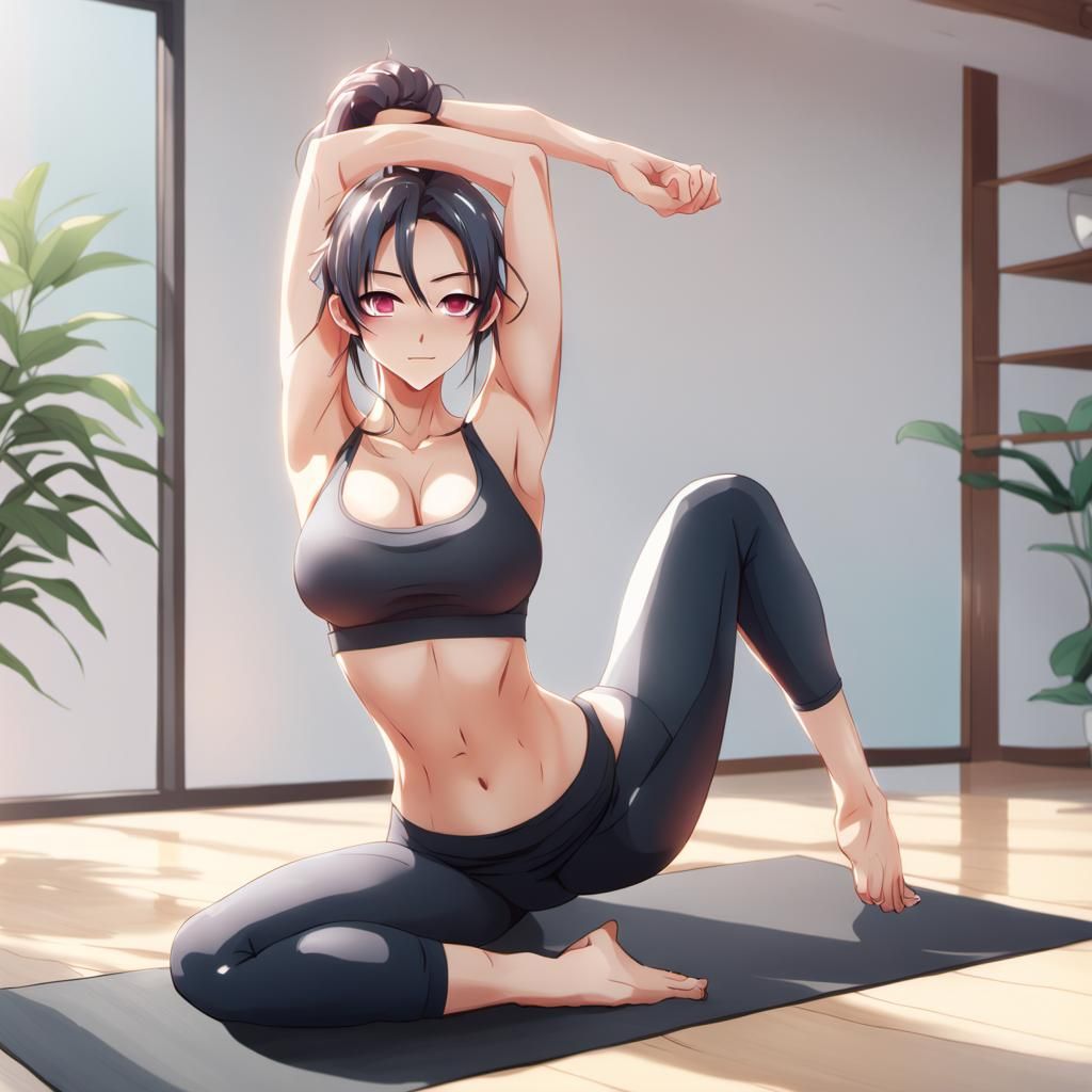 Anime Woman Doing Yoga in Revealing Outfit