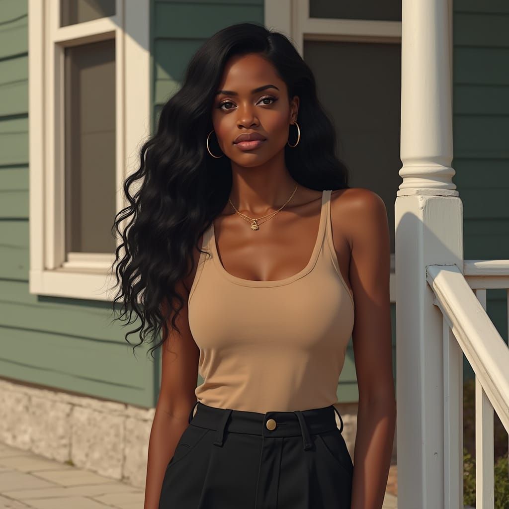 Hyper-Realistic Portrait of African American Woman in Casual...