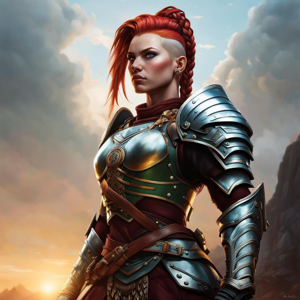 Hyperrealistic Female Warrior in White Armor