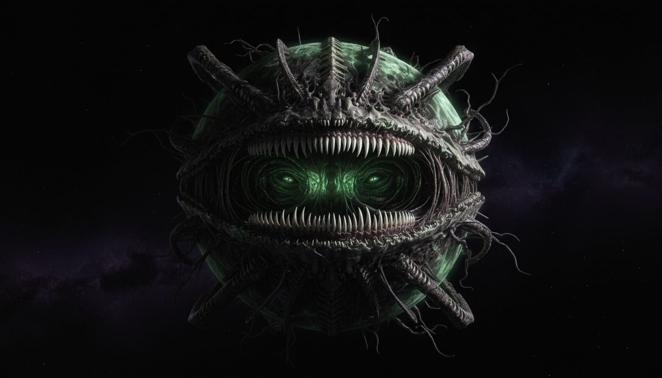 Biomechanical Moon with Gaping Maw in Cosmic Horror Style